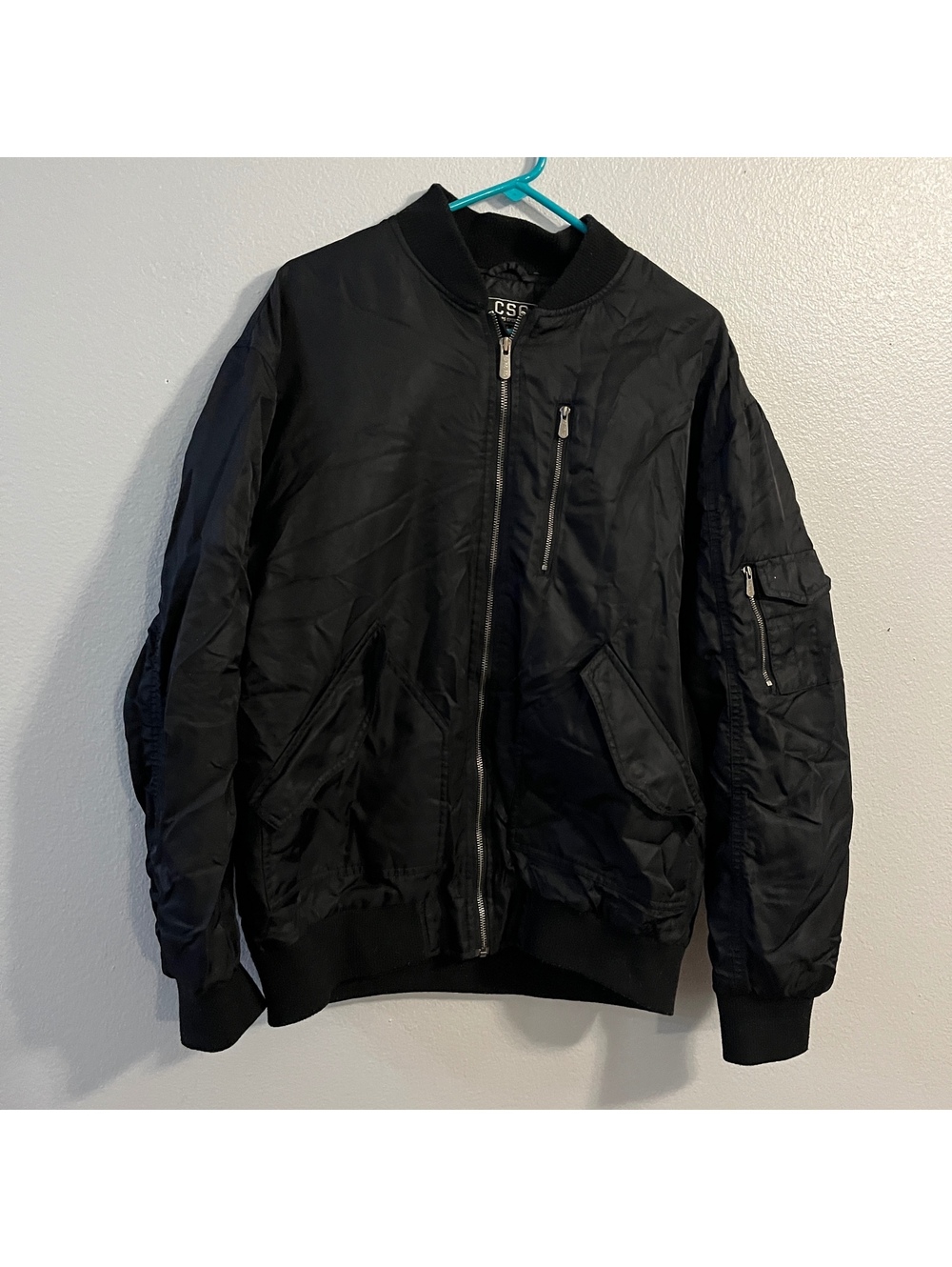 CSG Champs Sports Gear Black Bomber Jacket Men’s Large MA-1 Utility Flight